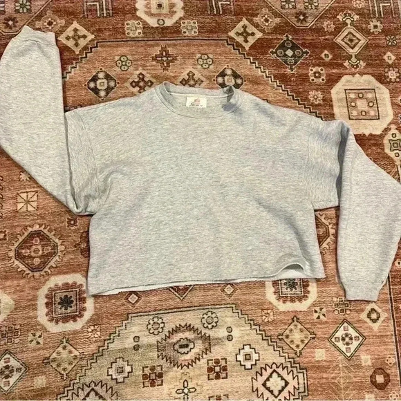 Hanes Tops - Vintage 90s Hanes Grey Blank Cropped Crewneck Sweatshirt